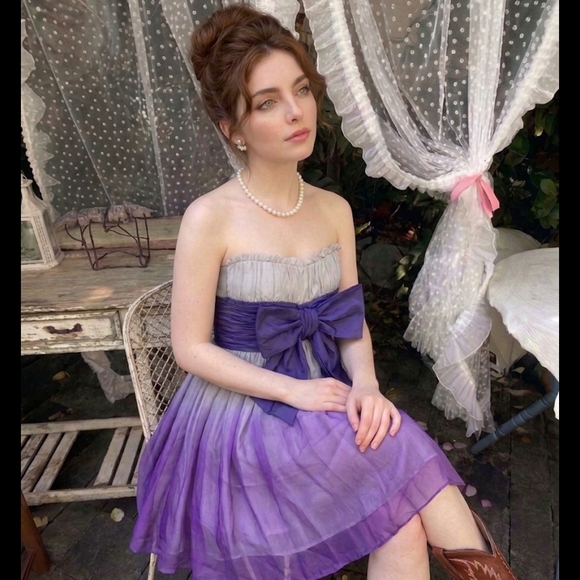 Dresses & Skirts - Strapless Purple Ombre Bow Party Dress